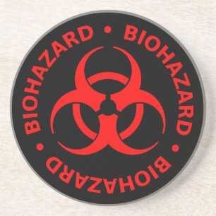 Röd symbol för biofara Underlägg med text