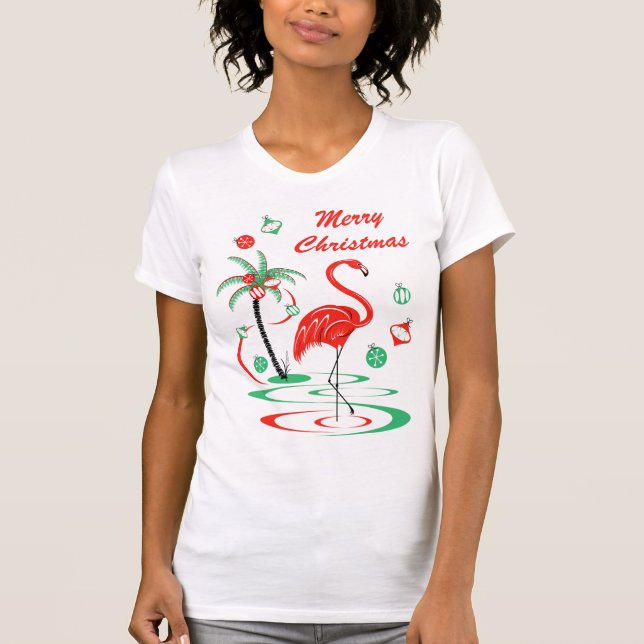 Röd t-skjorta för julFlamingogod jul T Shirt (Framsida)