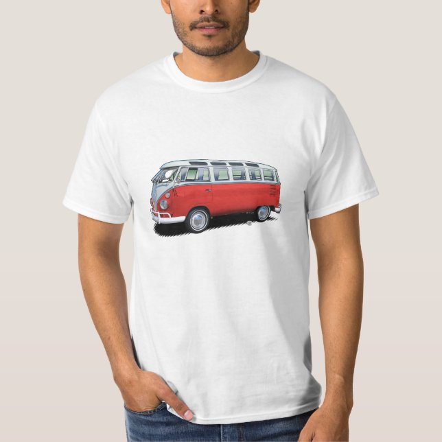 Röd t-skjorta för VeeDub bussTransporter T Shirt (Framsida)