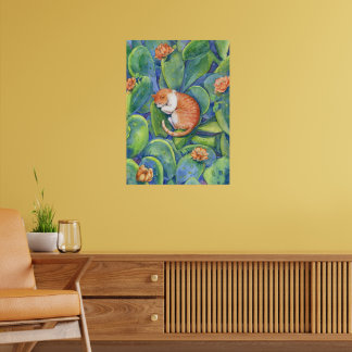 Röd Tabby Katt Sover Bland Blommande Kaktusar Kons Poster