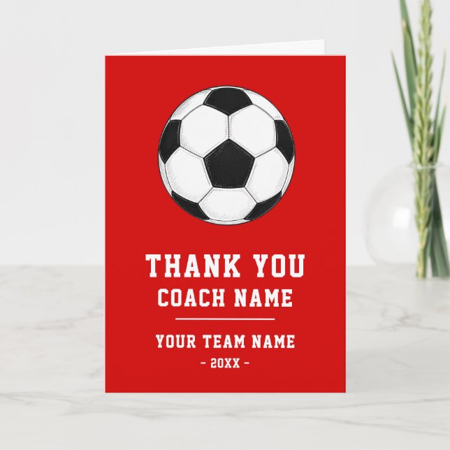 Röd Tacksam Tränare Kort Lag Namn Foto (Framsida)