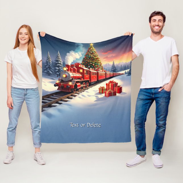 Röd tåg julgran flanellfilt fleecefilt (På plats)