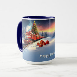 Röd tåg julgran semester mugg