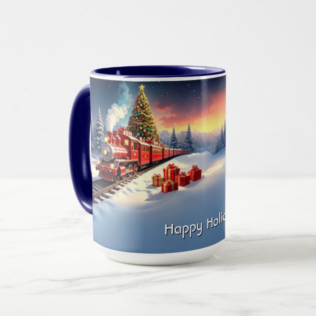 Röd tåg julgran semester mugg (Framsida vänster)