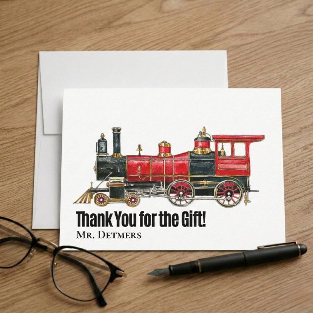 Röd Tåg - kort - kort (Red Train Flat Thank You For Everything Card)