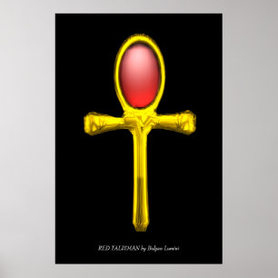 RÖD TALISMAN Guld Ankh Egyptiskt Evigt Liv Poster