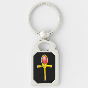 RÖD TALISMAN,GULD ANKH Evig liv-symbol Rektangulärt Silverfärgad Nyckelring