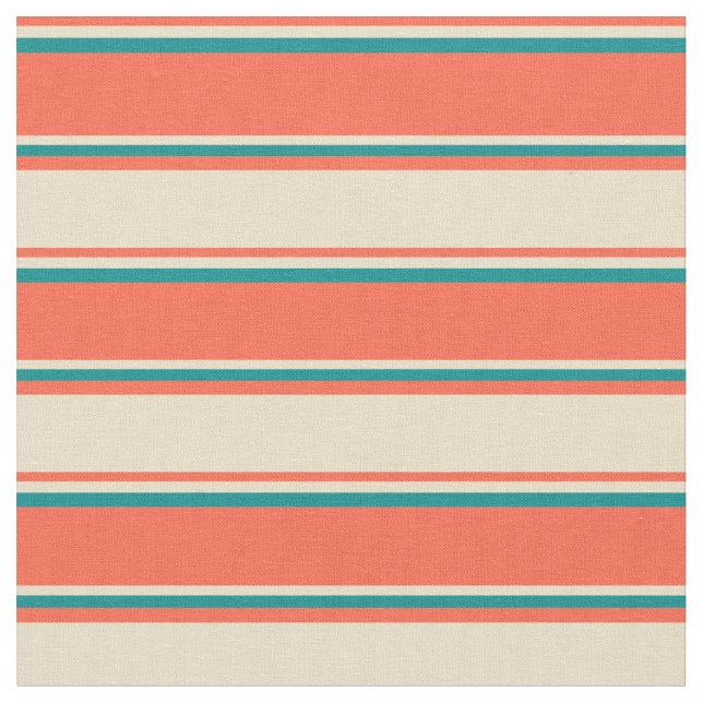 Röd, tand och Mörk Cyan Lined/Stripe Mönster Tyg (Närbild)
