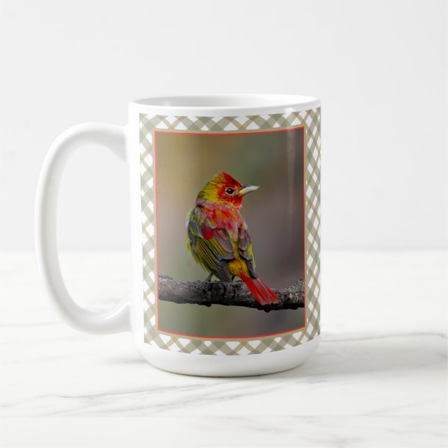 Röd tangara ruggar - Originalfotografi Kaffemugg (Vänster)