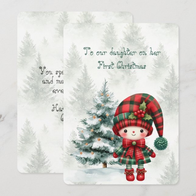 Röd Tartan Dotter Första Julen  Anteckningskort (Fram/baksida)