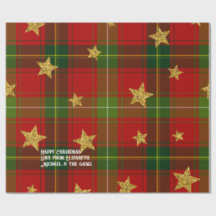 Röd Tartan Guldstjärna Personlig Jul Presentpapper