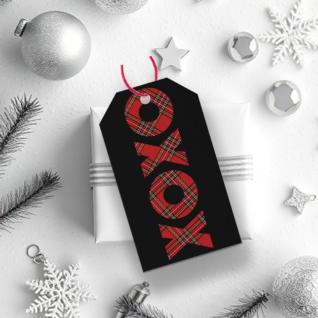 Röd Tartan Jul God Jul Presentetikett (Skapare uppladdad)