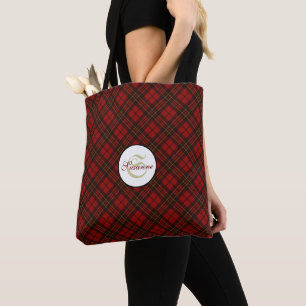 Röd tartan-julklappen mönster Monogram vinter Tygkasse