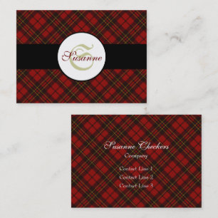 Röd tartan-julklappen mönster Monogram vinter Visitkort