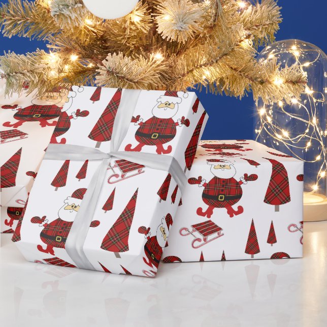 Röd Tartan Mode Santa Mönster Presentpapper (Helgdagar)
