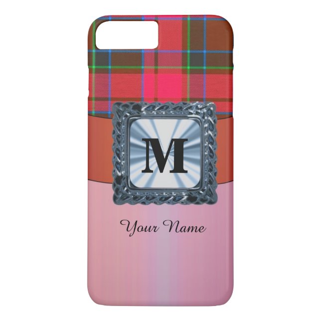 Röd tartan plaid personlig monogram Case-Mate iPhone skal (Baksida)