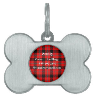 Röd Tartan-ruta ID-bricka Husdjur
