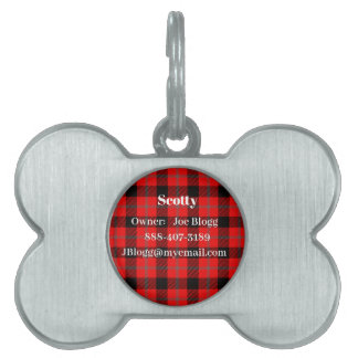 Röd Tartan-ruta ID-bricka Husdjur