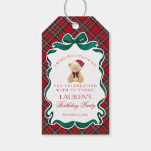 Röd Tartan-rutig julbjörn födelsedagspresenter Presentetikett