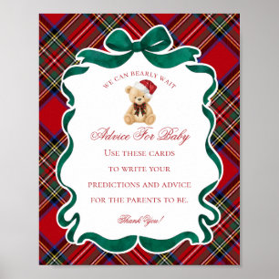 Röd Tartan-rutig julbjörn rådgivning för bebis Poster