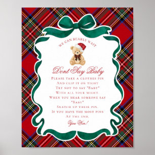 Röd Tartan-rutig julbjörn Säga inte baby-lek Poster