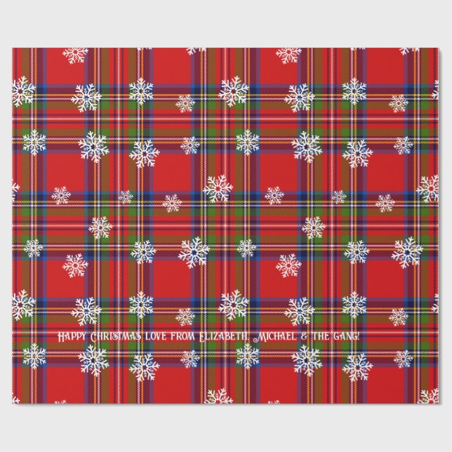 Röd Tartan Snöflinga Personlig Jul Presentpapper (Platt)