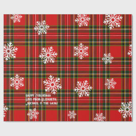 Röd Tartan Vit Snöflinga Personlig Jul Presentpapper