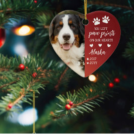 Röd Tass avtryck på vår hjärtan Pet Photo Julgransprydnad Keramik