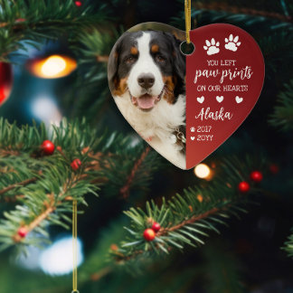 Röd Tass avtryck på vår hjärtan Pet Photo Julgransprydnad Keramik