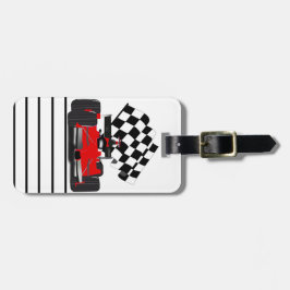 Röd Tävling-bil med kontrollerad Flagga Bagagebricka