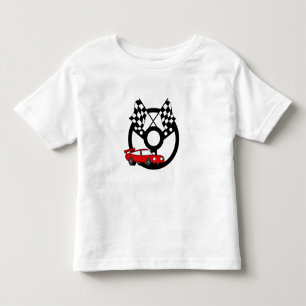 Röd tävlingbil och flaggor tee shirt