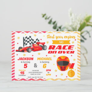 Röd tävlingsbil Födelsedag Retro F1 bil Inbjudningar