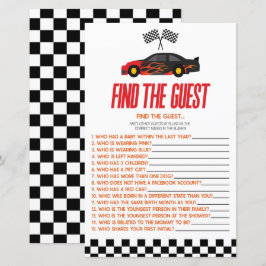 Röd tävlingsbil Hitta gäst baby shower spel