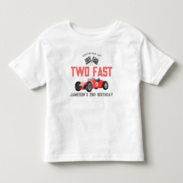 Röd tävlingsbil Två Födelsedags Pojke T-shirt (Framsida)