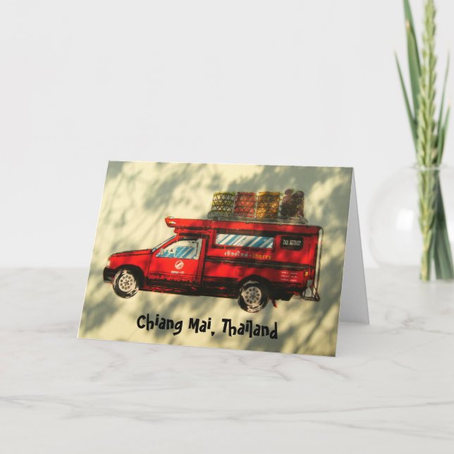 Röd taxi i Chiang Mai Kort (Framsida)