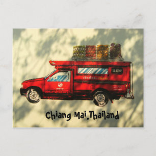 Röd taxi i Chiang Mai Vykort