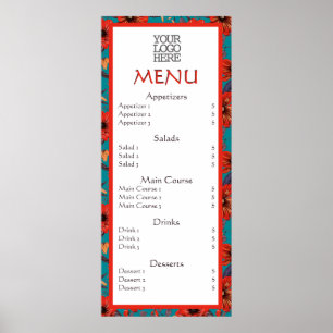 Röd Teal Blommig Café Restaurang Meny Poster
