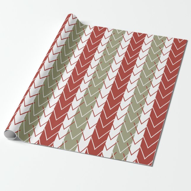 Röd Teal Chevron Randigt Mönster Presentpapper (Utrullad)