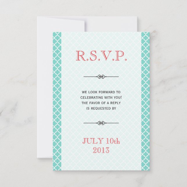 Röd teal marockansk kakel-ampersand bröllops-rsvp inbjudningar (Framsida)