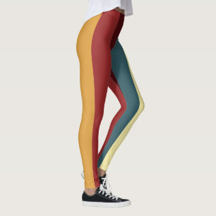 Röd, teal och gult rand leggings