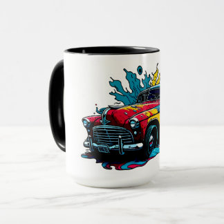 Röd & Teal Vintage Paint Splat Bil Mugg