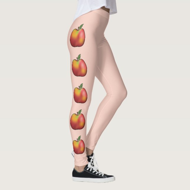 Röd Tecknad Apple-frukt på Rosan Leggings (Höger)