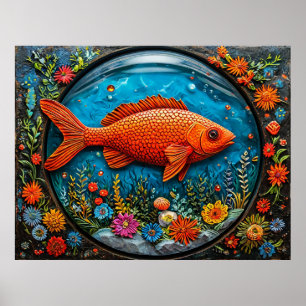 Röd Tecknad Fisk Väggdekoration Present Till Barn Poster
