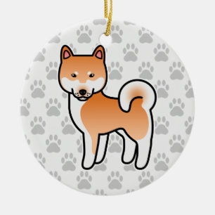 Röd Tecknad Shiba Inu Julgransprydnad Keramik