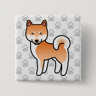 Röd Tecknad Shiba Inu Knapp
