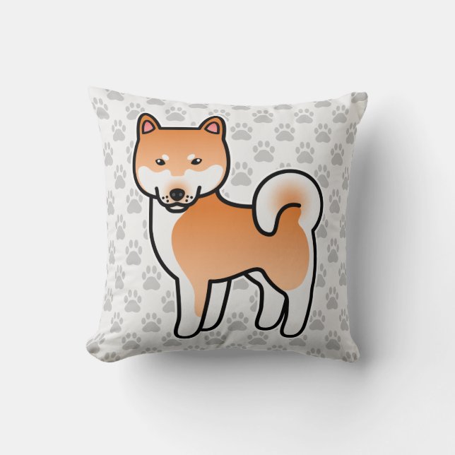 Röd Tecknad Shiba Inu Kudde (Framsida)