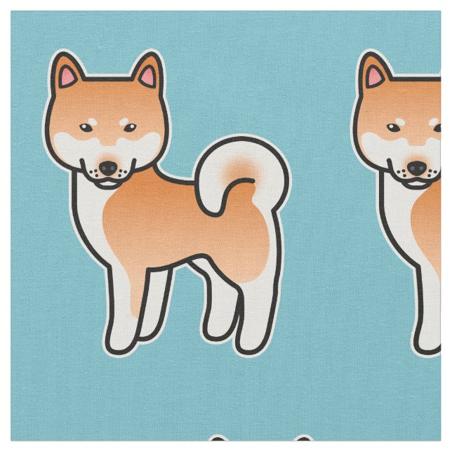 Röd Tecknad Shiba Inu Mönster Tyg (Närbild)