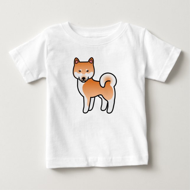 Röd Tecknad Shiba Inu Tee Shirt (Framsida)