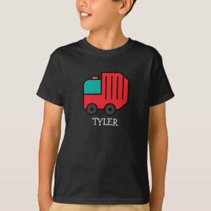 Röd Tecknad Sopor/Återvinna Lastbil med Kids Namn T Shirt