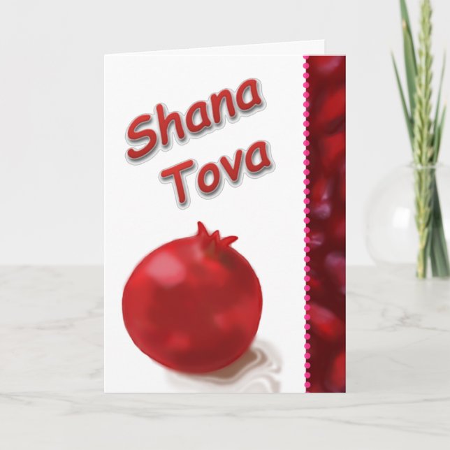 Röd teckning för gullig Pomegranate - Shana Tova Helgkort (Framsida)